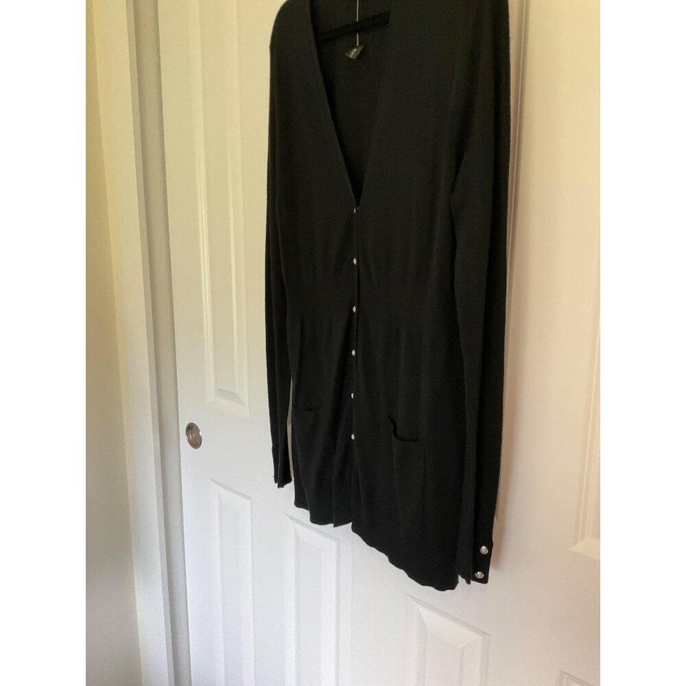 White House Black Market size XL NEW Black Cardigan Sweater Silver Snap front - Picture 5 of 9